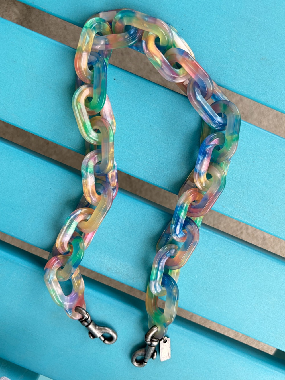 Coach rare resin chain strap multi color blue charm pastel hard to find NWOT - Picture 3 of 8